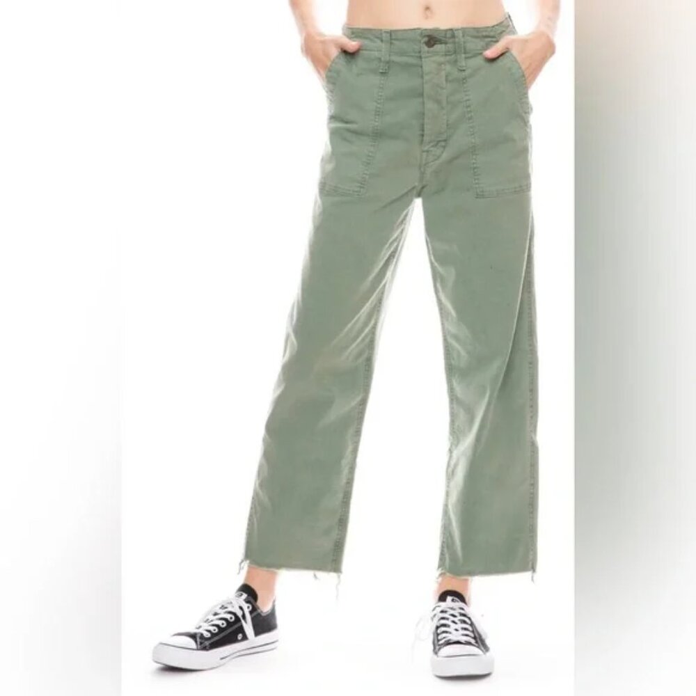 Mother Denim Patch Pocket Ankle Fray Pans  - Green - Size 24